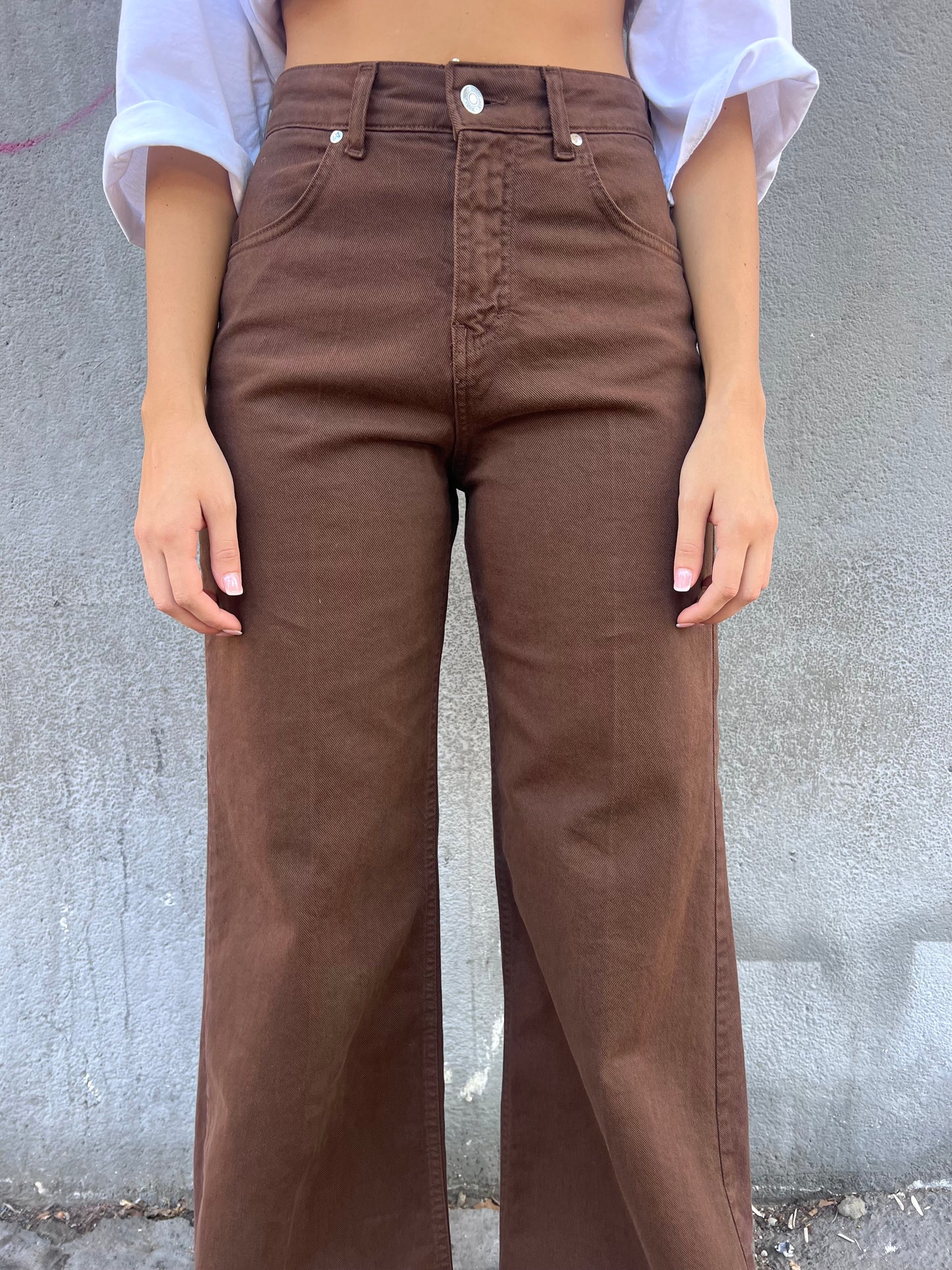 SUSY MIX PANTALONE VITA ALTA PALAZZO BELLA CACAO