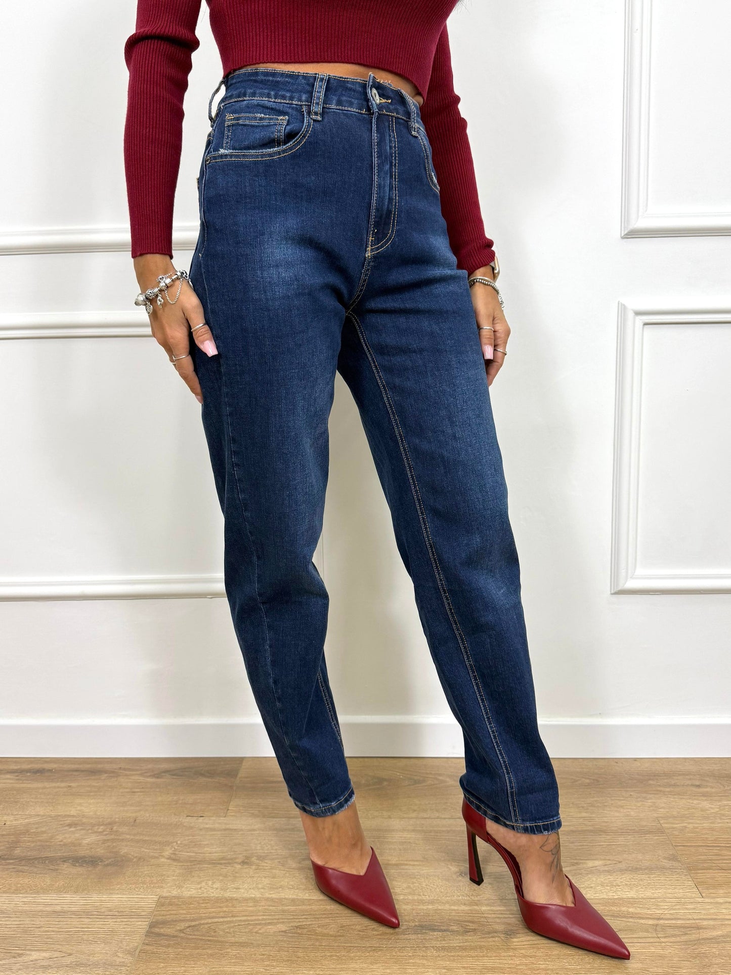 DENIM VITA REGOLARE CINQUE TASCHE MOM IRINA BLU