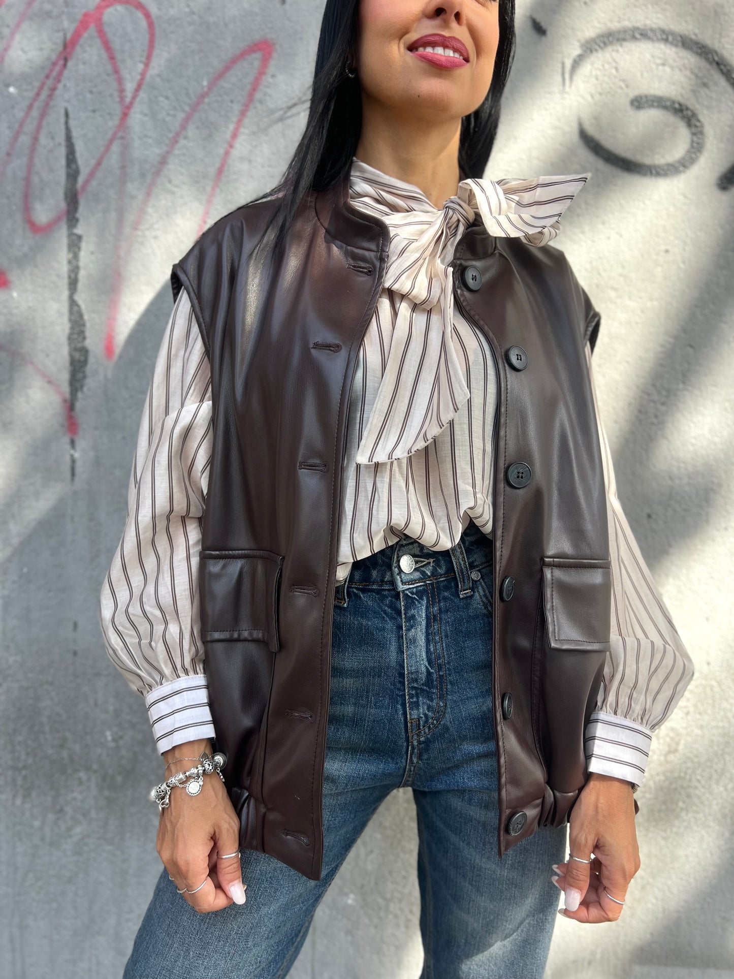 SUSY MIX BOMBER SMANICATO ECOPELLE ANAH CIOCCOLATO