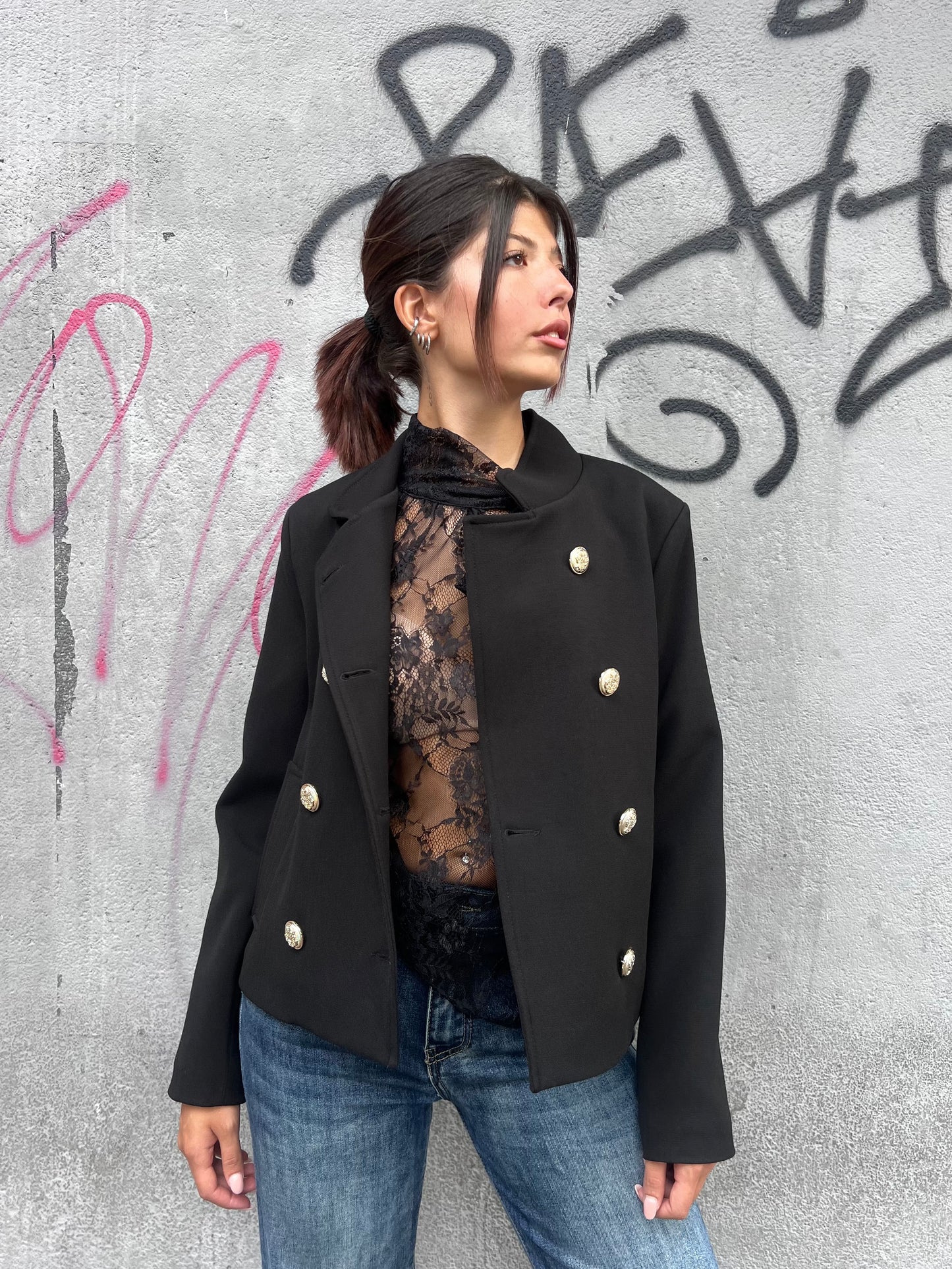SUSY MIX GIACCA BOTTONE ORO DOPPIOPETTO AMANDA NERO