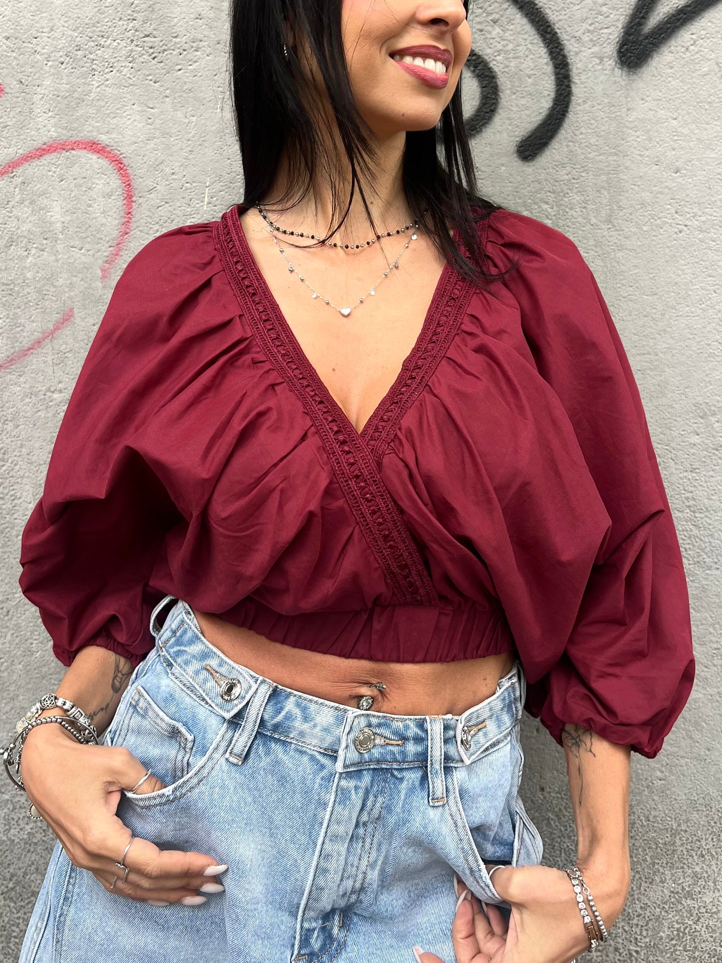 BLUSA CROP INCROCIO PASSAMANERIA NORA INDIA