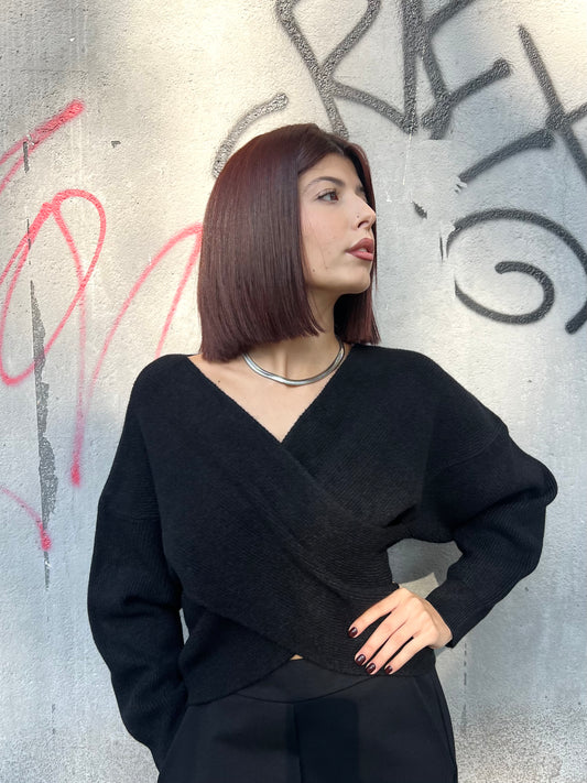SUSY MIX MAGLIA INCROCIO COSTE VALERY NERO