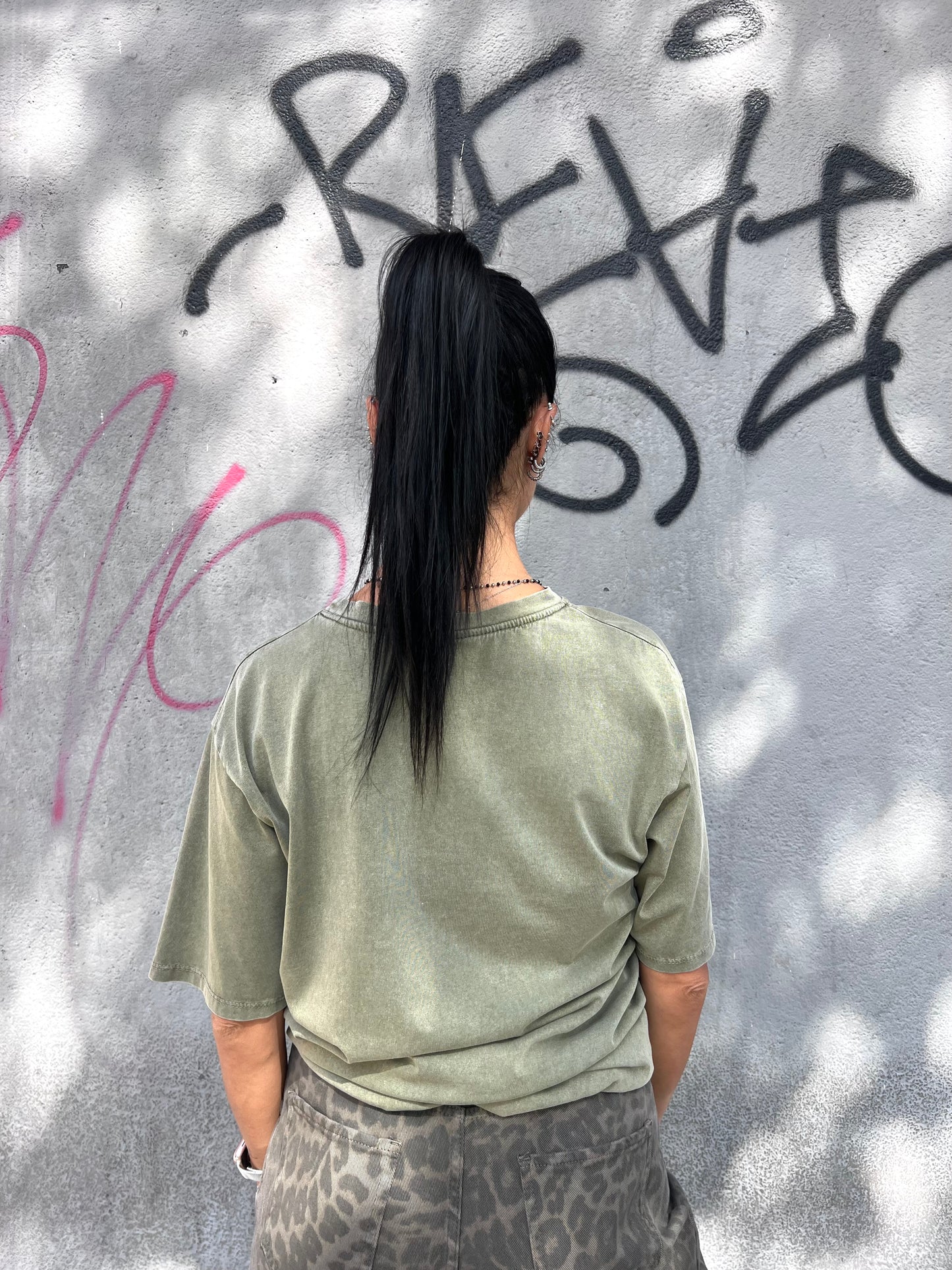 T-SHIRT M/M EFFETTO SLAVATO “ROCK ROLL” MILITARE