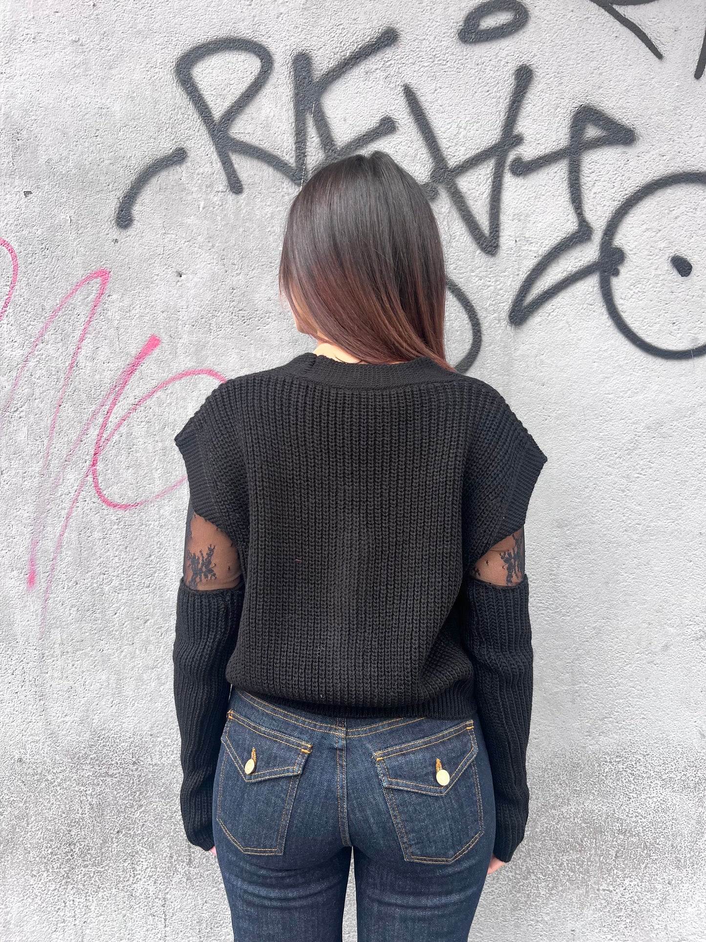 SUSY MIX GILET BOTTONI CON MANICOTTI BRIDGET NERO