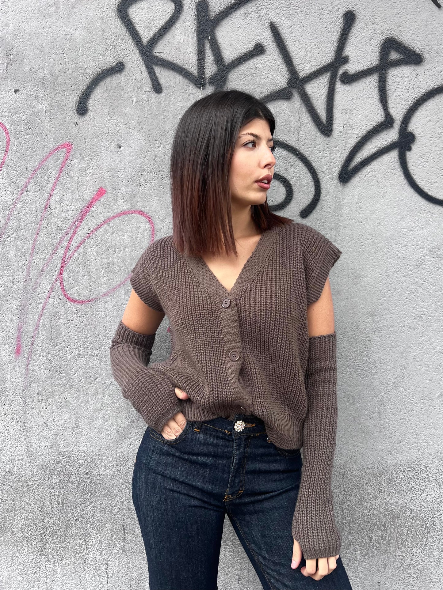 SUSY MIX GILET BOTTONI CON MANICOTTI BRIDGET TORTORA