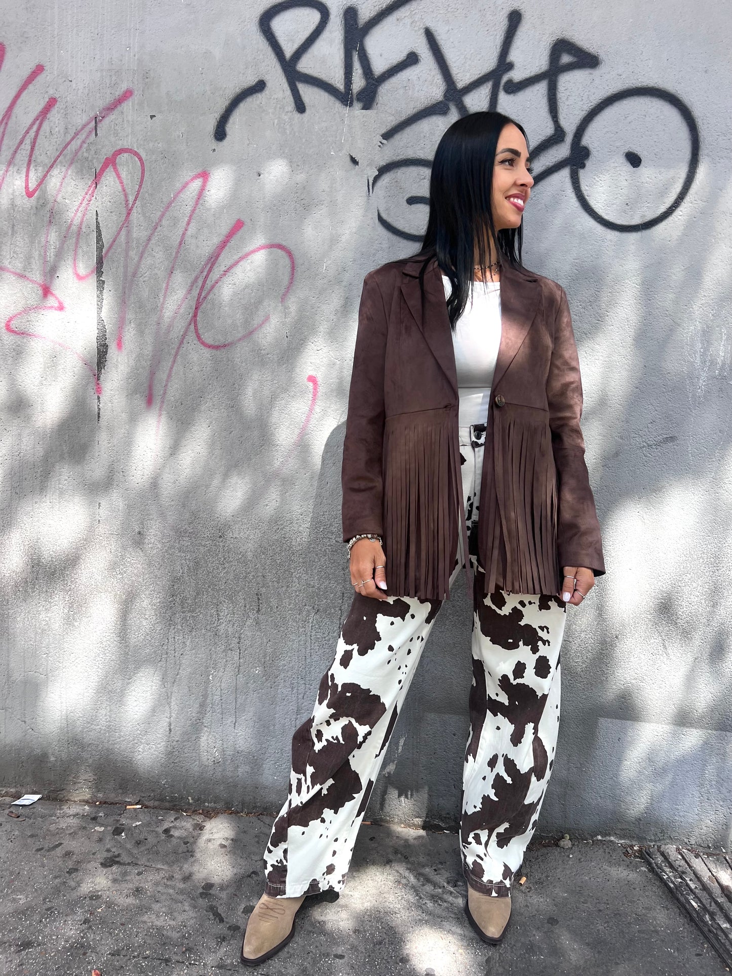 SUSY MIX GIACCA MONOPETTO SUEDE FRANGE LORENA MORO