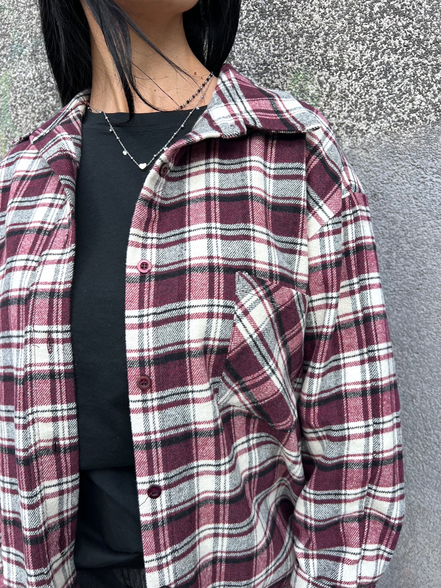 SUSY MIX MAXI CAMICIA CHECK FLANELLA MAVI VINO