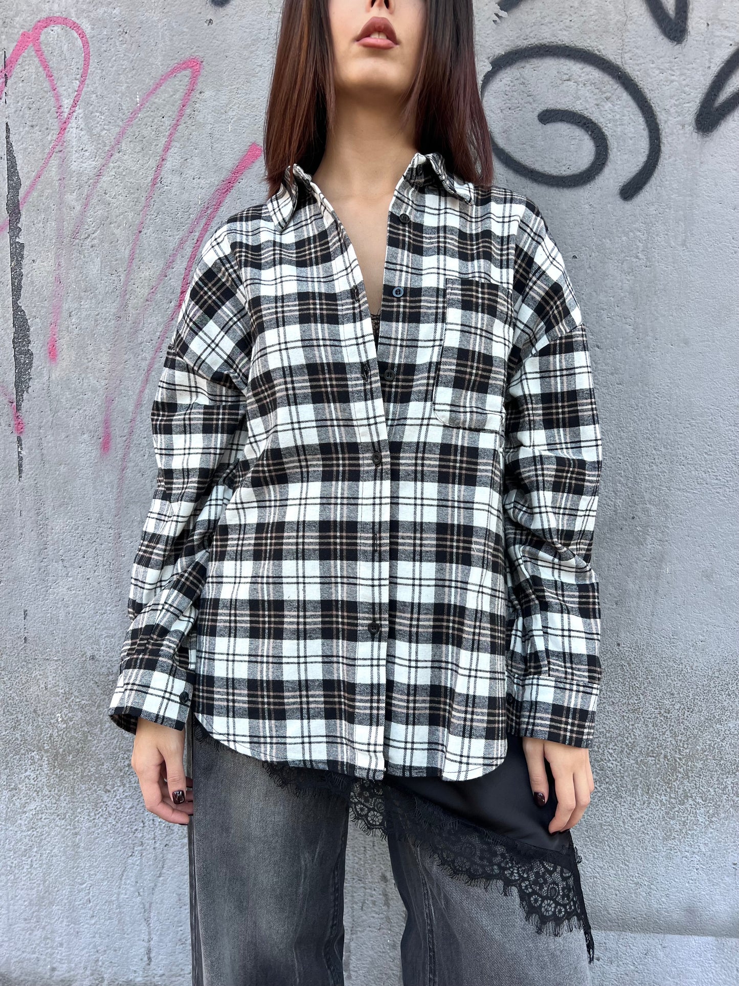 SUSY MIX CAMICIA FLANELLA CHECK WANDA NERO
