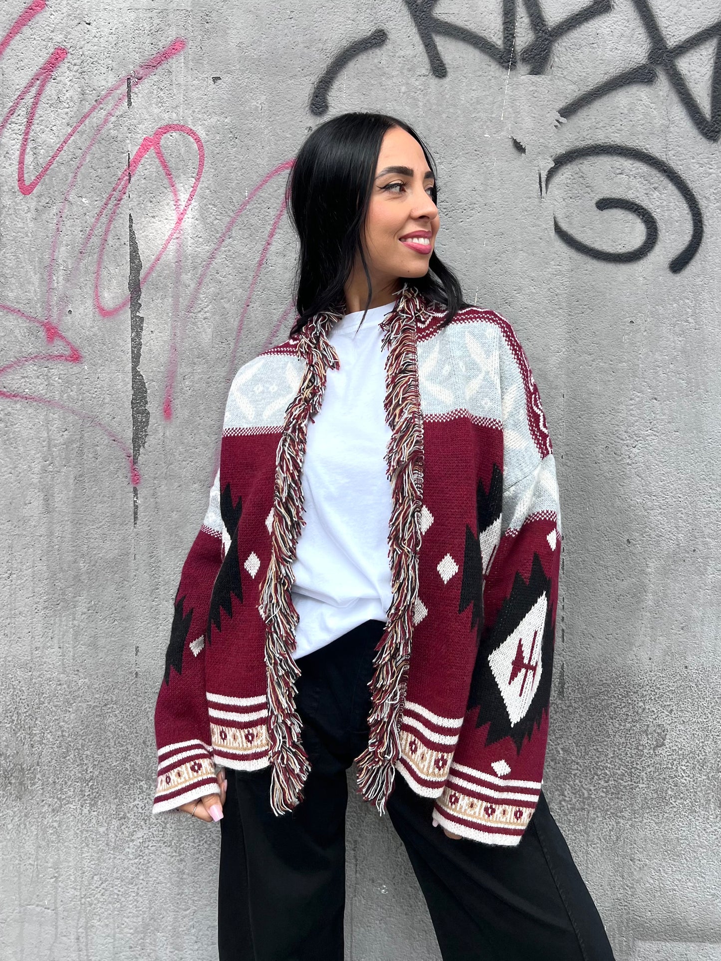SUSY MIX CABAN CORTO STAMPA ETNICA GRIGIO