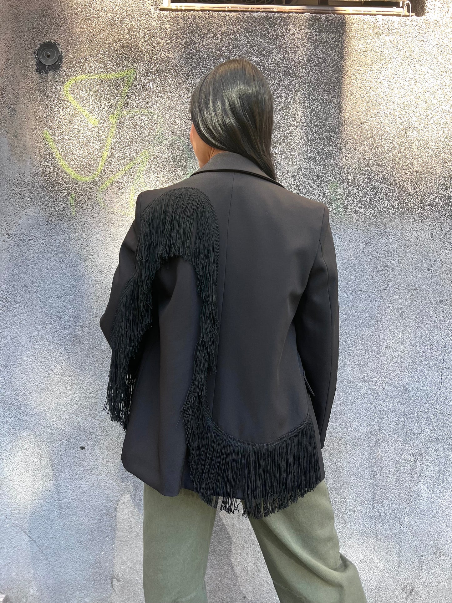 SUSY MIX GIACCA MONOPETTO FRANGE DESI NERO