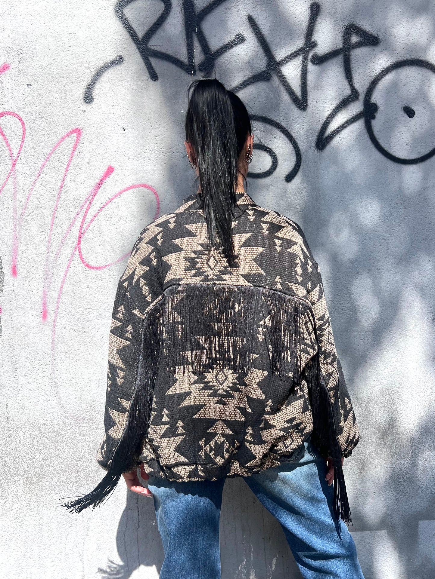 SUSY MIX BOMBER FRANGE FINE TRAMA JACQUARD NERO