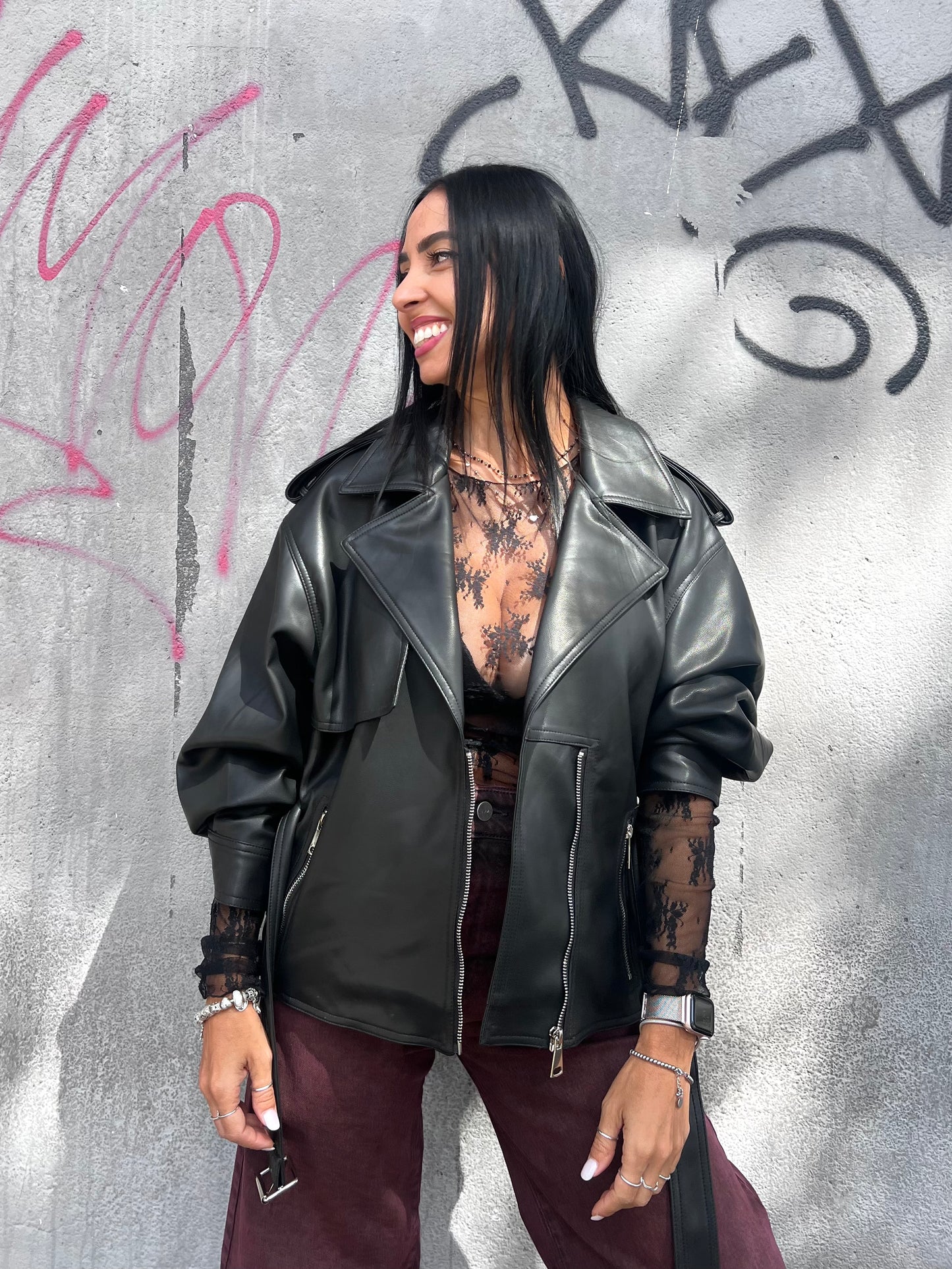 SUSY MIX GIUBBINO ECOPELLE CINTURA IN VITA CHLOE NERO