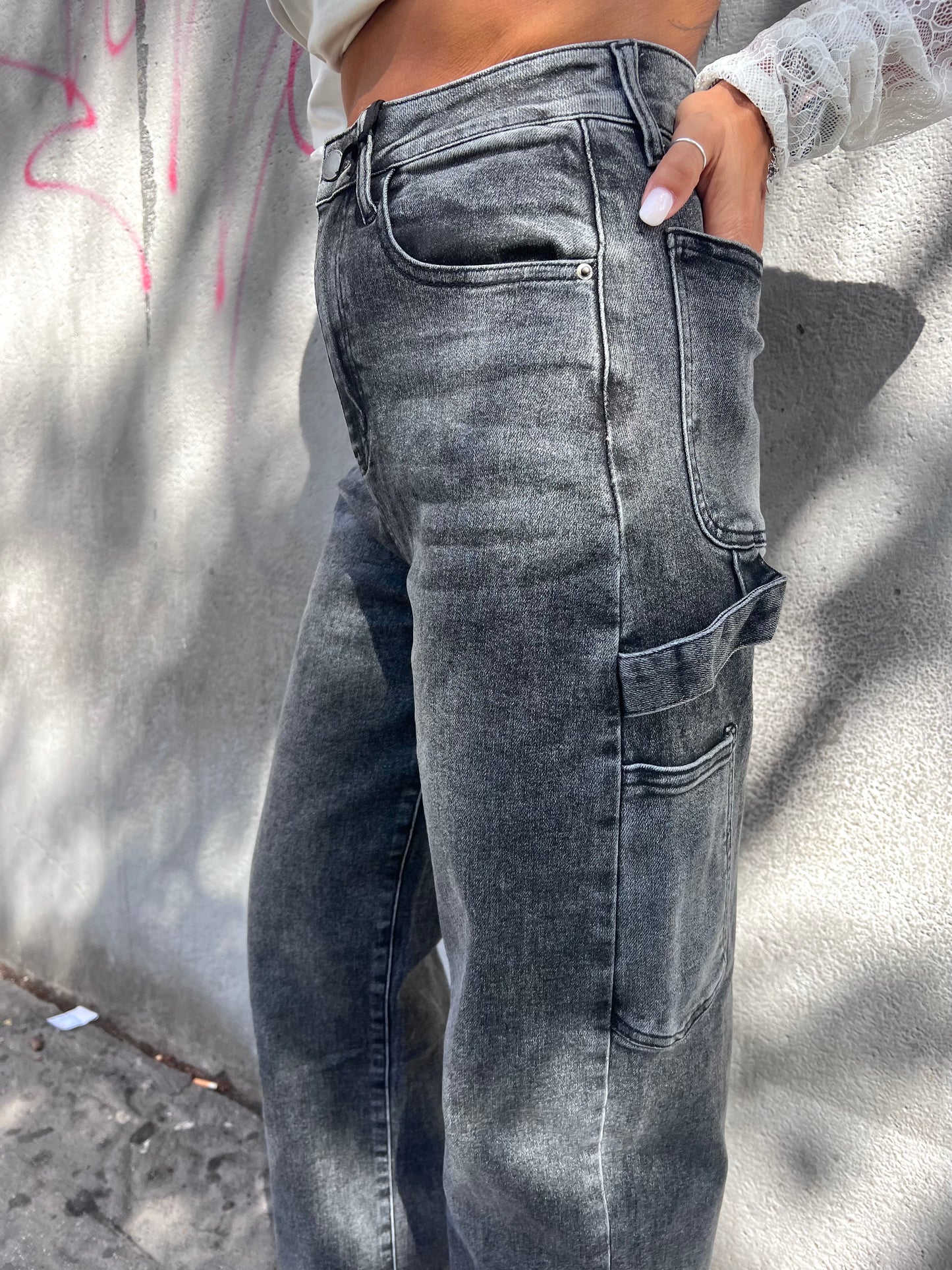 DENIM VITA ALTA STONE WASH WORK ANDY ASFALTO