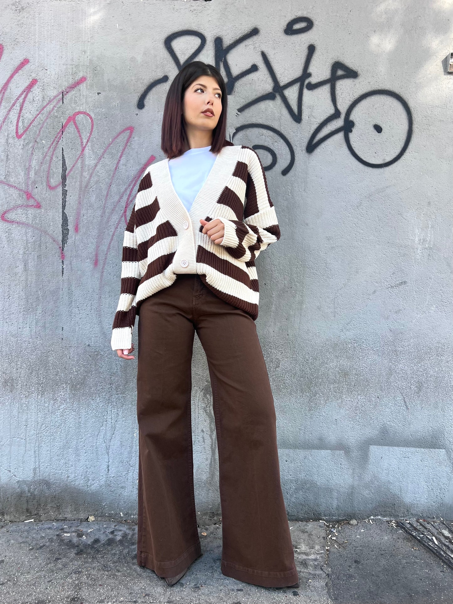 SUSY MIX CARDIGAN OVER RIGHE MARGHE MOKA