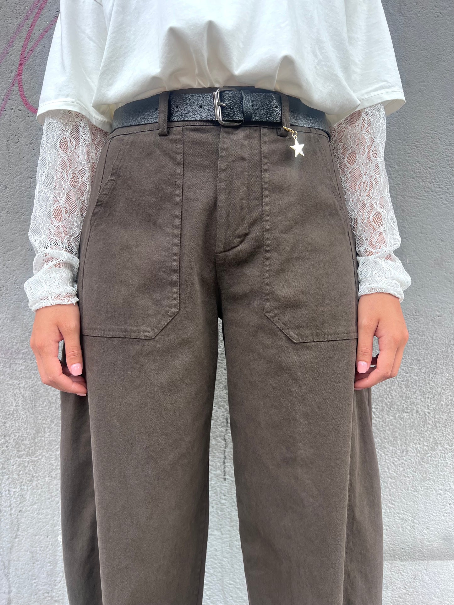 SUSY SUSY MIX PANTALONE VITA ALTA BALLON STELLINA MORO