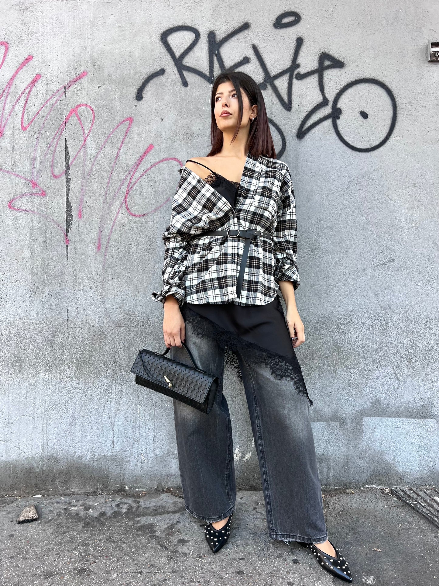 SUSY MIX CAMICIA FLANELLA CHECK WANDA NERO