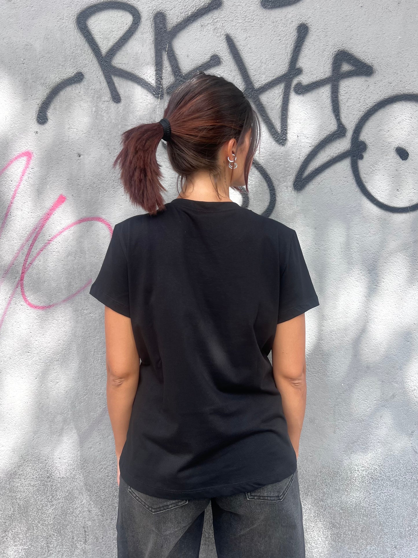 SUSY MIX T-SHIRT M/M STAMPA BASSOTTO STRASS NERO