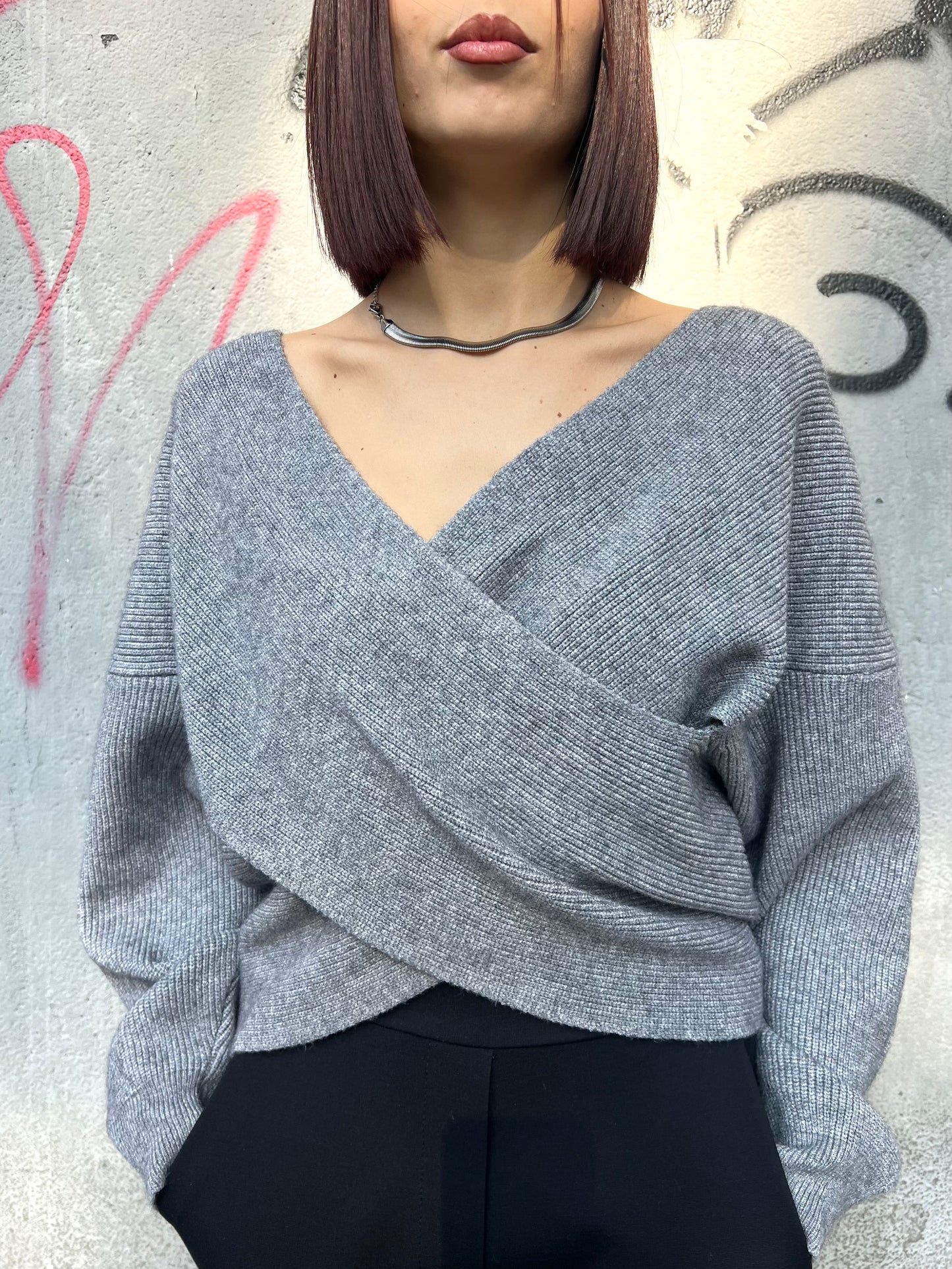 SUSY MIX MAGLIA INCROCIO COSTE VALERY GRIGIO