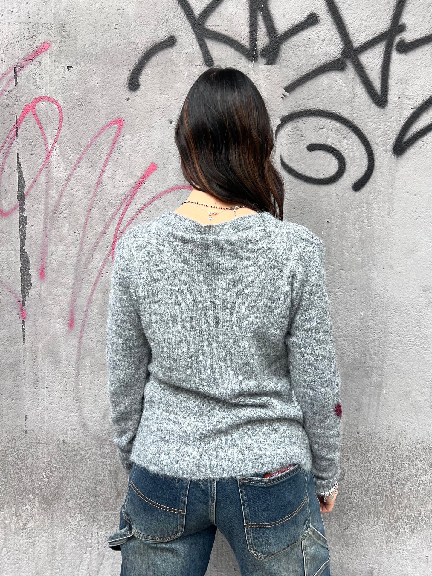 SUSY MIX MAGLIA COLLO GIRO ORSETTO LOVE GRIGIO