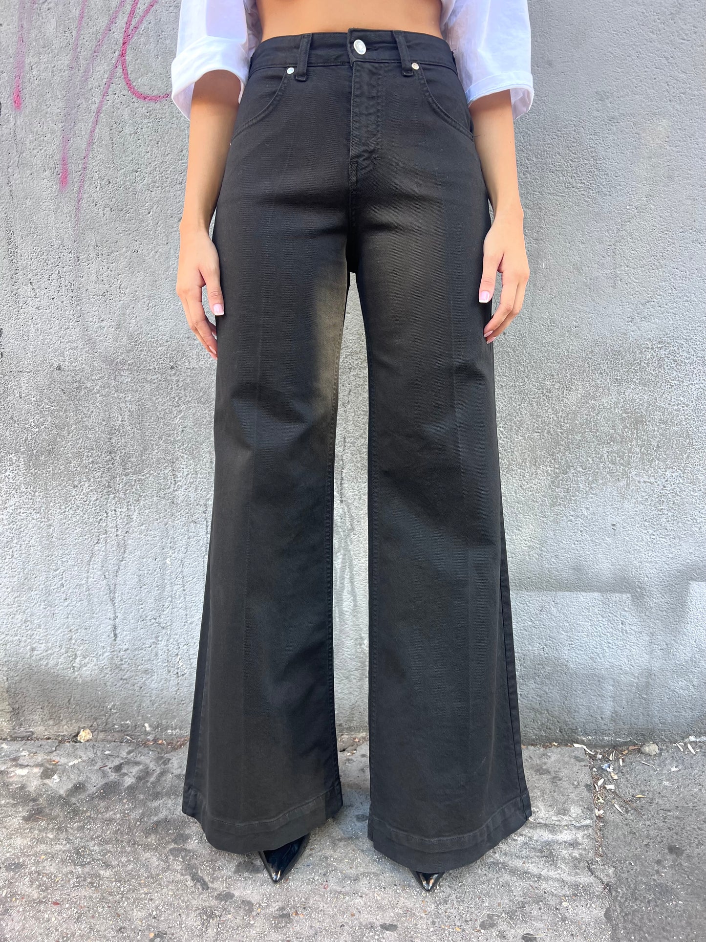 SUSY MIX PANTALONE VITA ALTA PALAZZO BELLA NERO