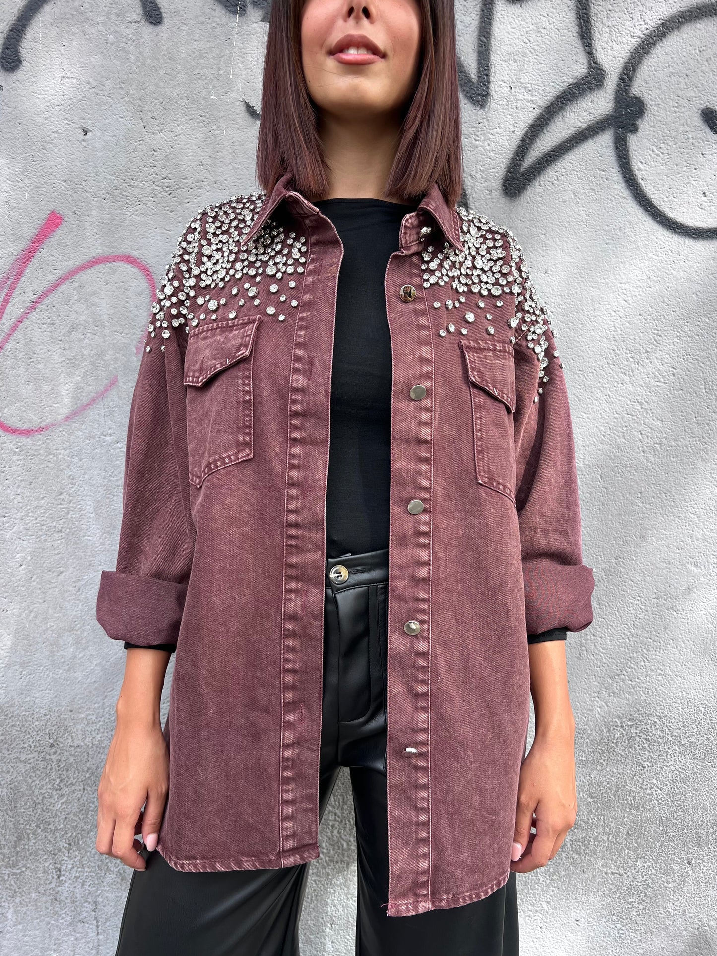 SUSY MIX CAMICIONE DENIM STONE WASH STRASS BENNY VINO
