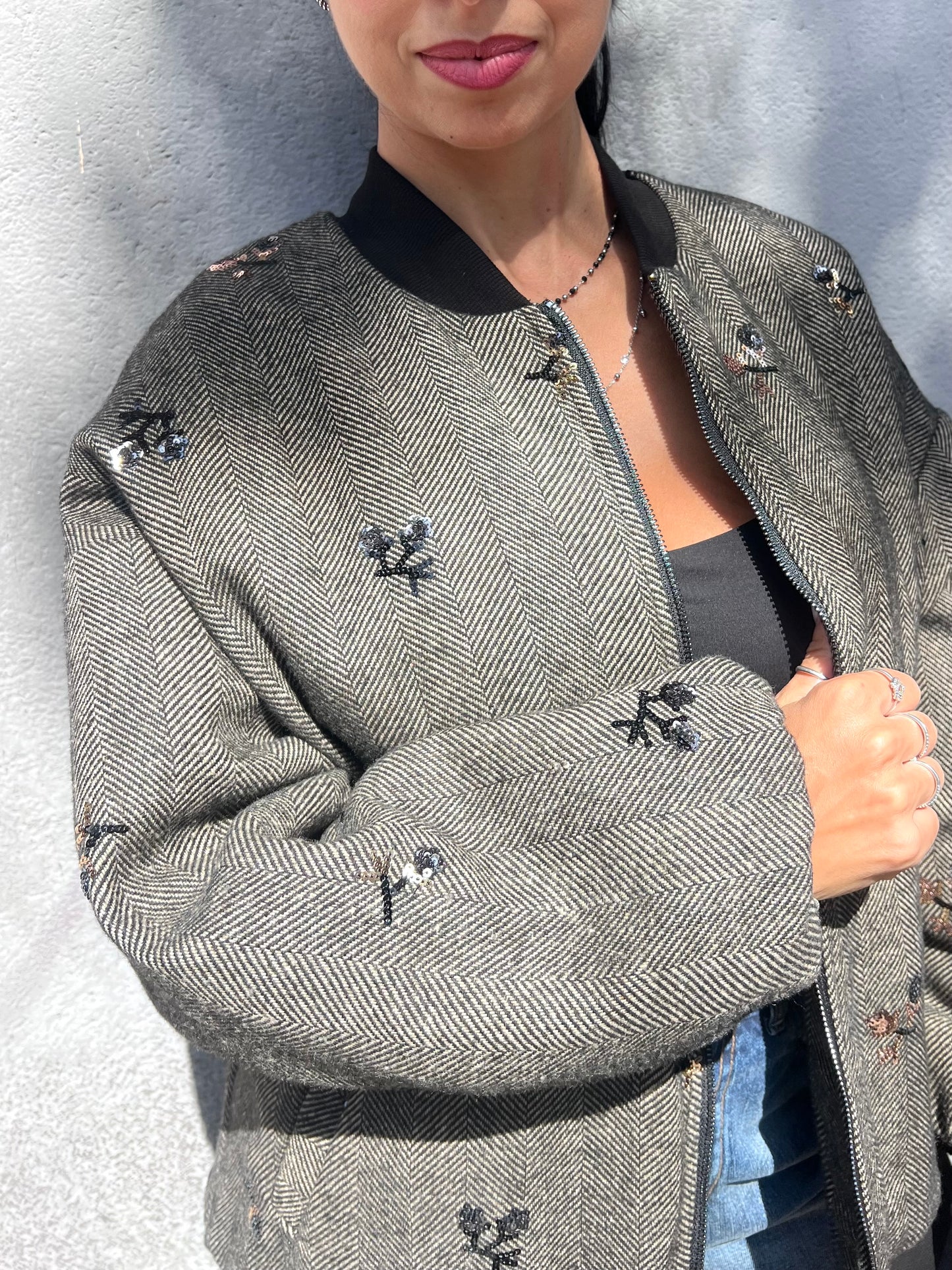 SUSY MIX BOMBER SPINATO RICAMI ANITA NERO