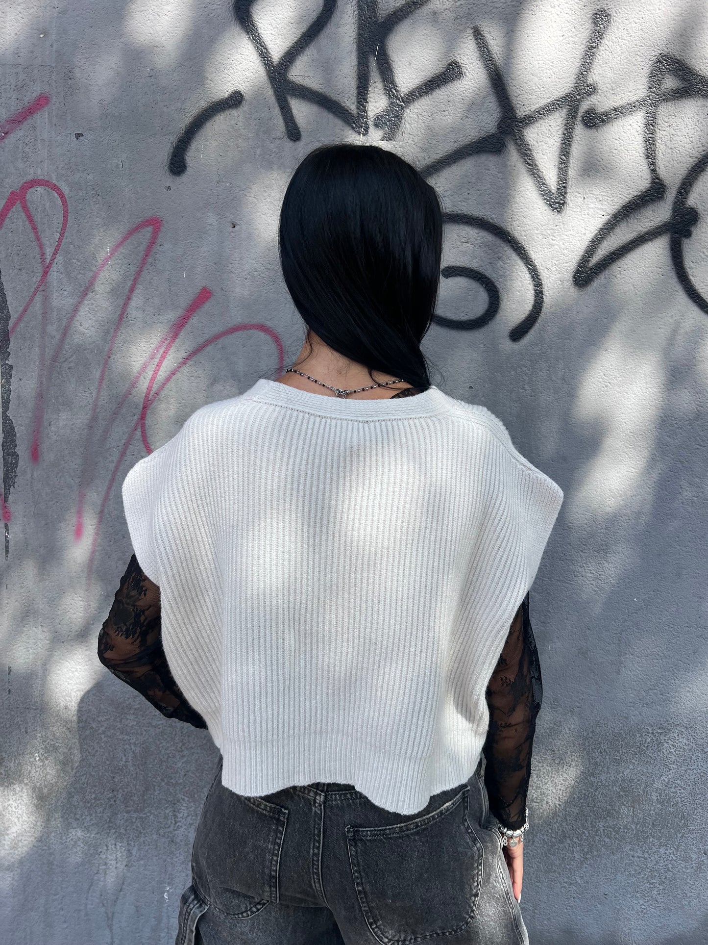 SUSY MIX GILET CROP COSTE BOTTONI GINNY BURRO