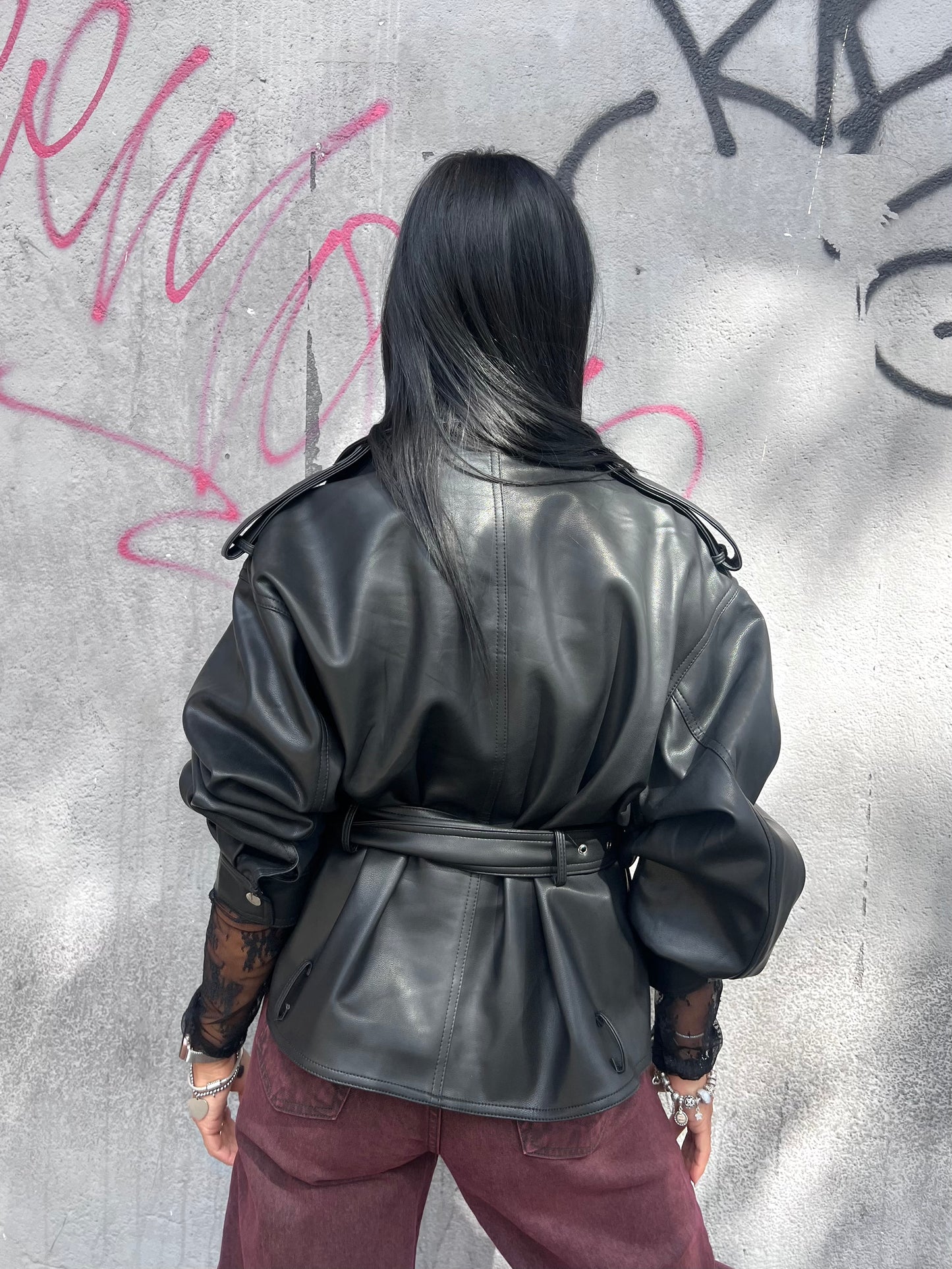 SUSY MIX GIUBBINO ECOPELLE CINTURA IN VITA CHLOE NERO