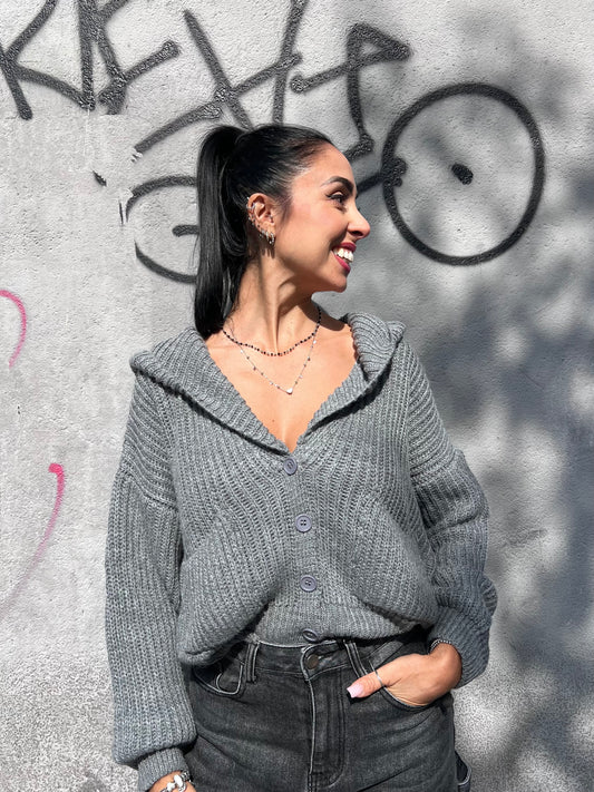 SUSY MIX CARDIGAN CROP CAPPUCCIO MOLLY GRIGIO
