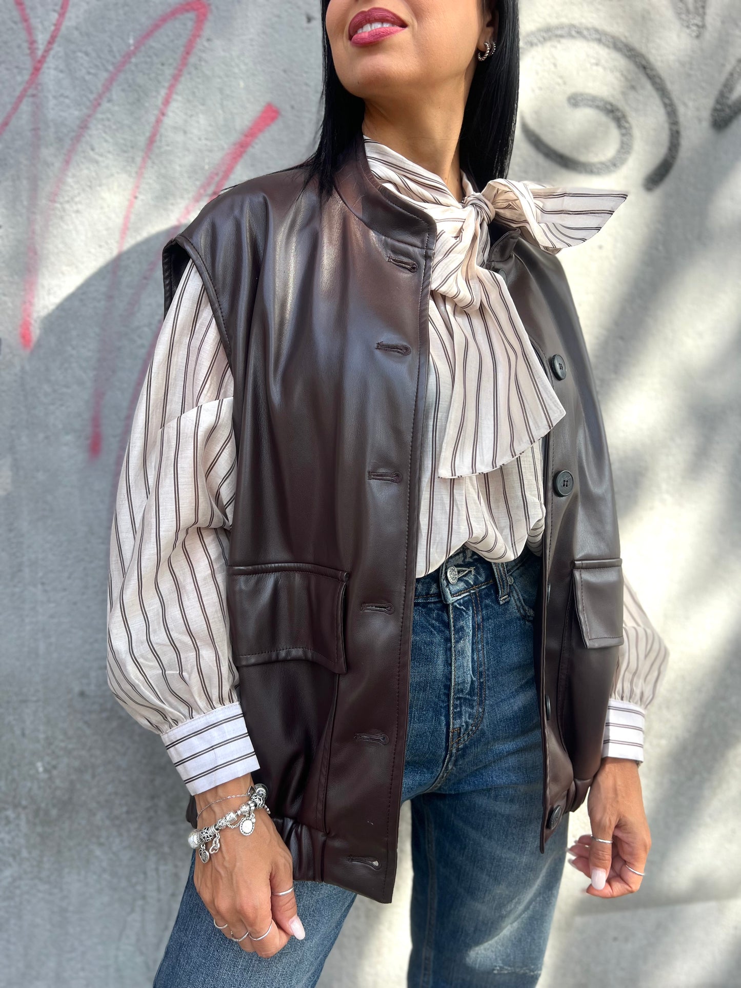 SUSY MIX BOMBER SMANICATO ECOPELLE ANAH CIOCCOLATO