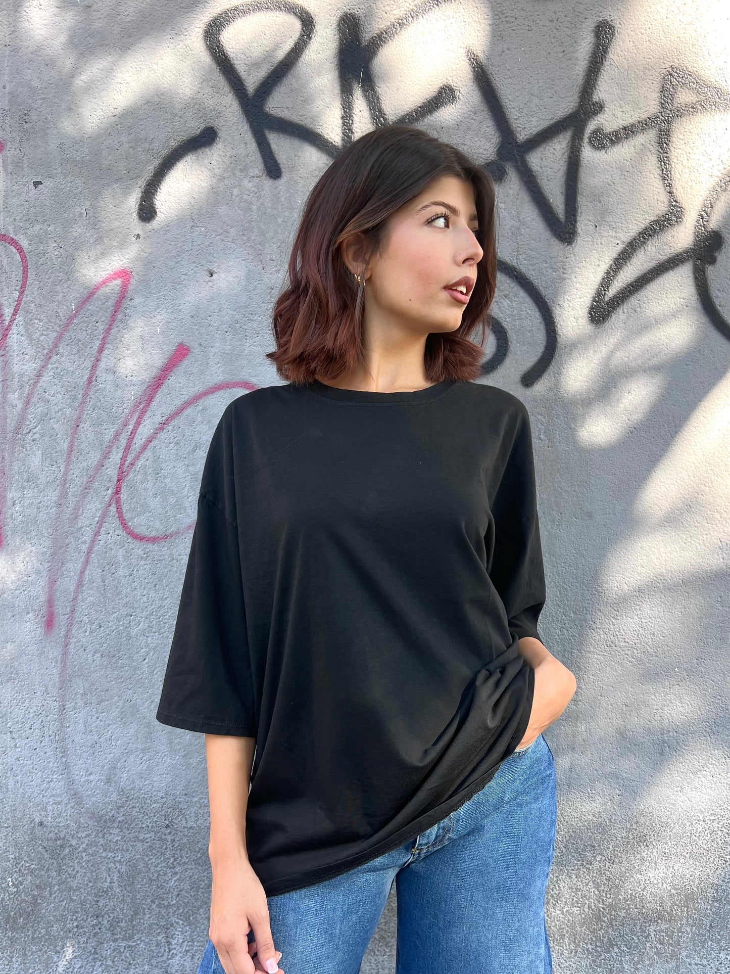 SUSY MIX T-SHIRT OVER M/MANICA. FLORA NERO