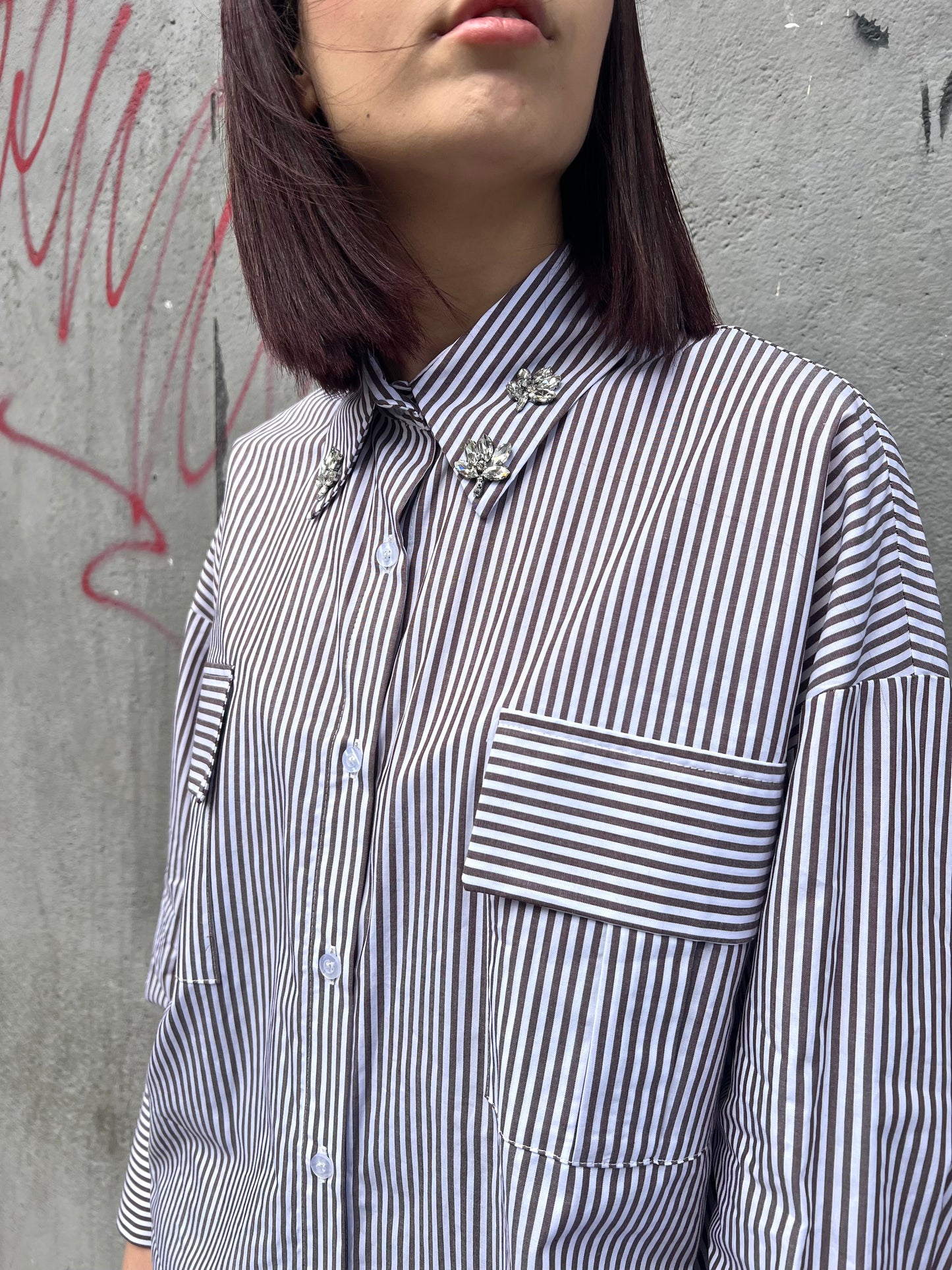 SUSY MIX CAMICIA OVER RIGHE GIOIELLO BARBARA MOKA