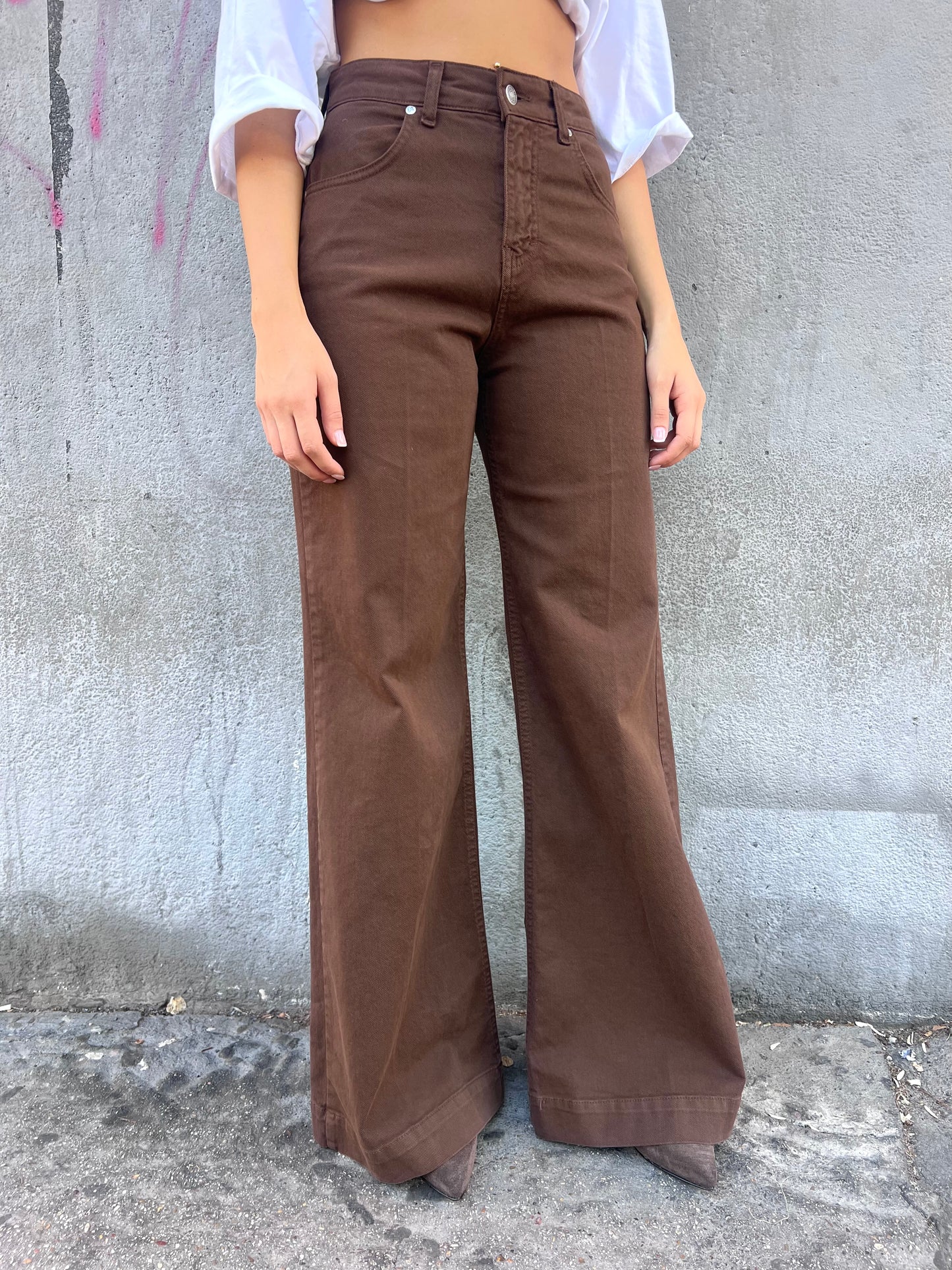 SUSY MIX PANTALONE VITA ALTA PALAZZO BELLA CACAO