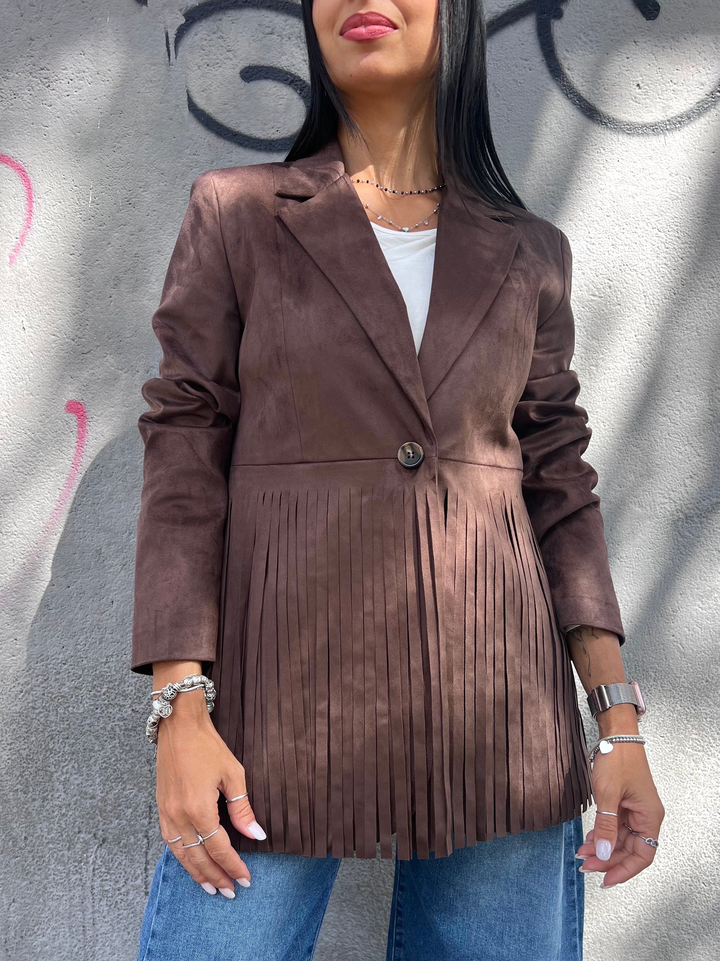 SUSY MIX GIACCA MONOPETTO SUEDE FRANGE LORENA MORO