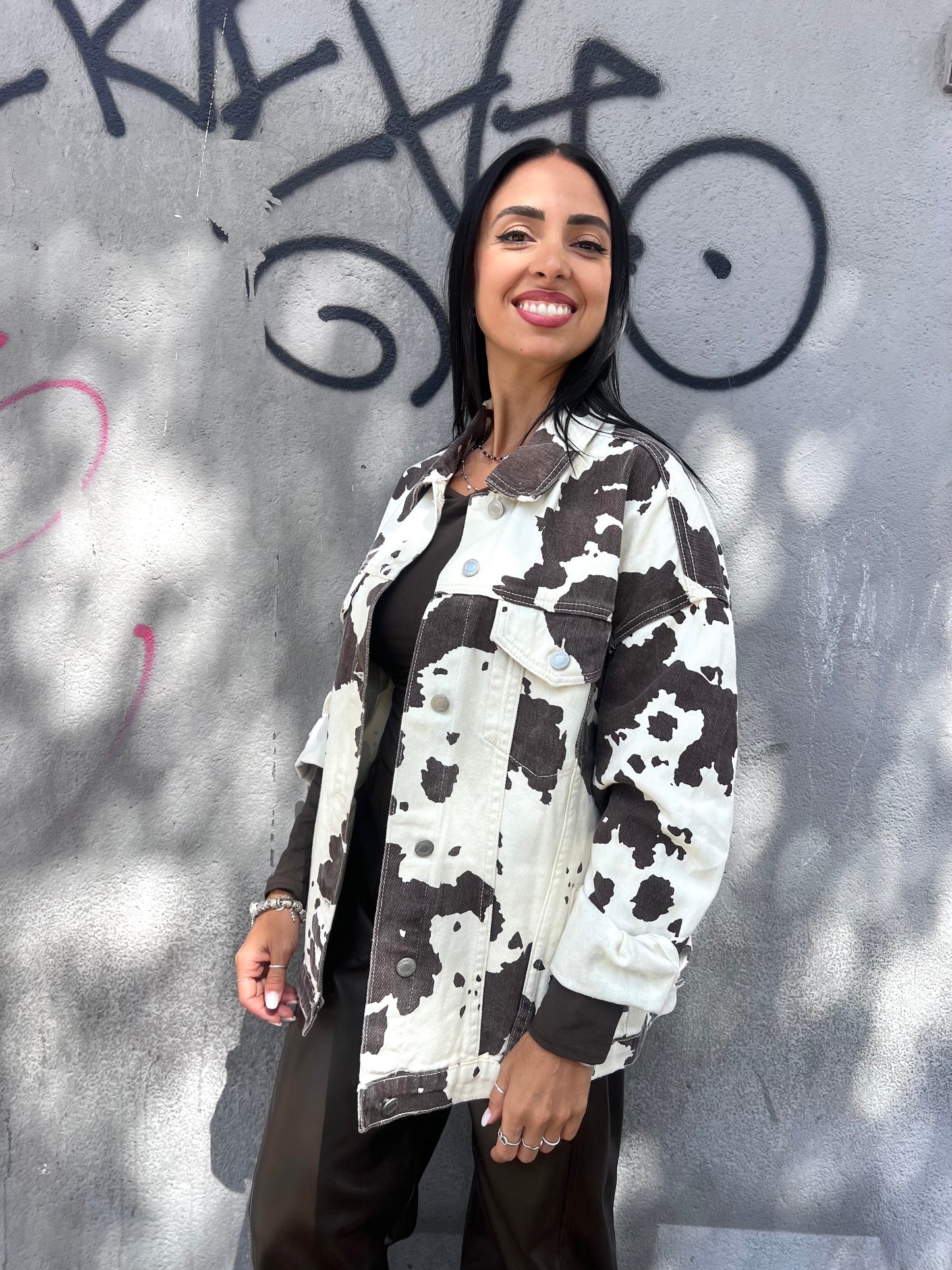 SUSY MIX GIACCHETTO DENIM OVER FANTASIA COW LATTE