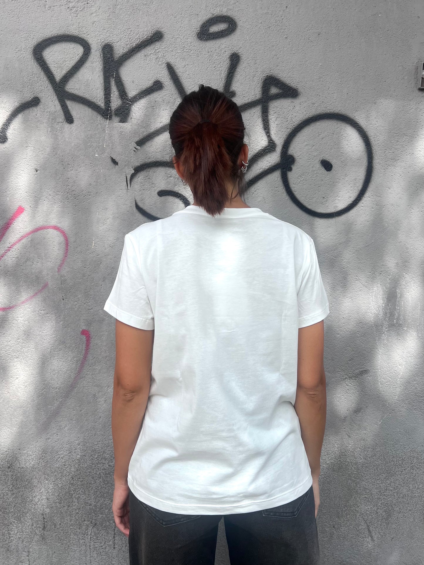SUSY MIX T-SHIRT M/M STAMPA BASSOTTO STRASS BIANCO