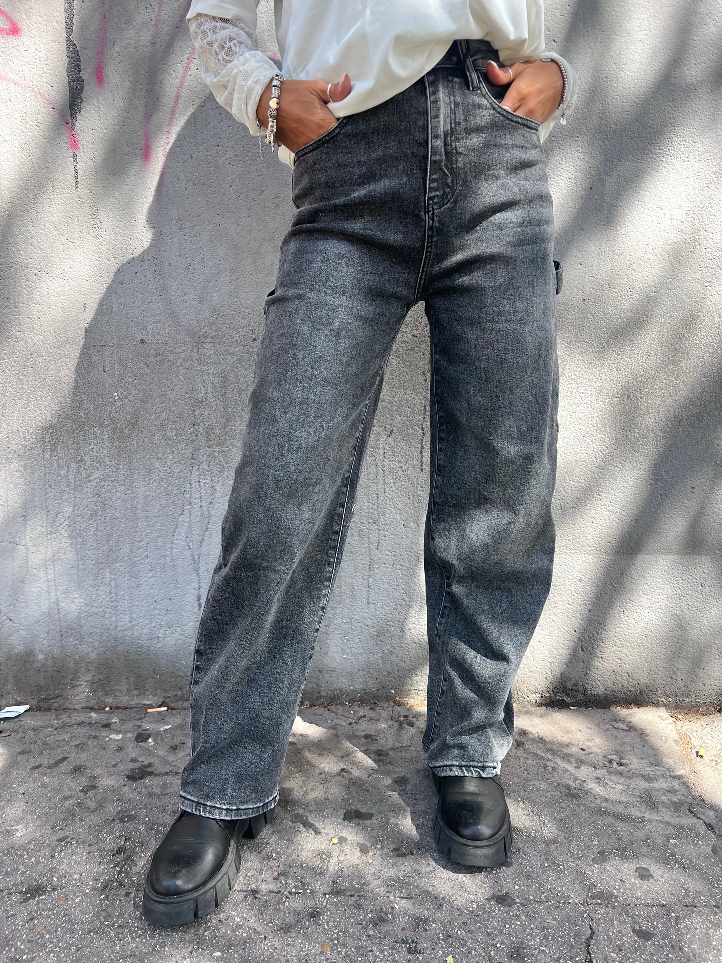DENIM VITA ALTA STONE WASH WORK ANDY ASFALTO