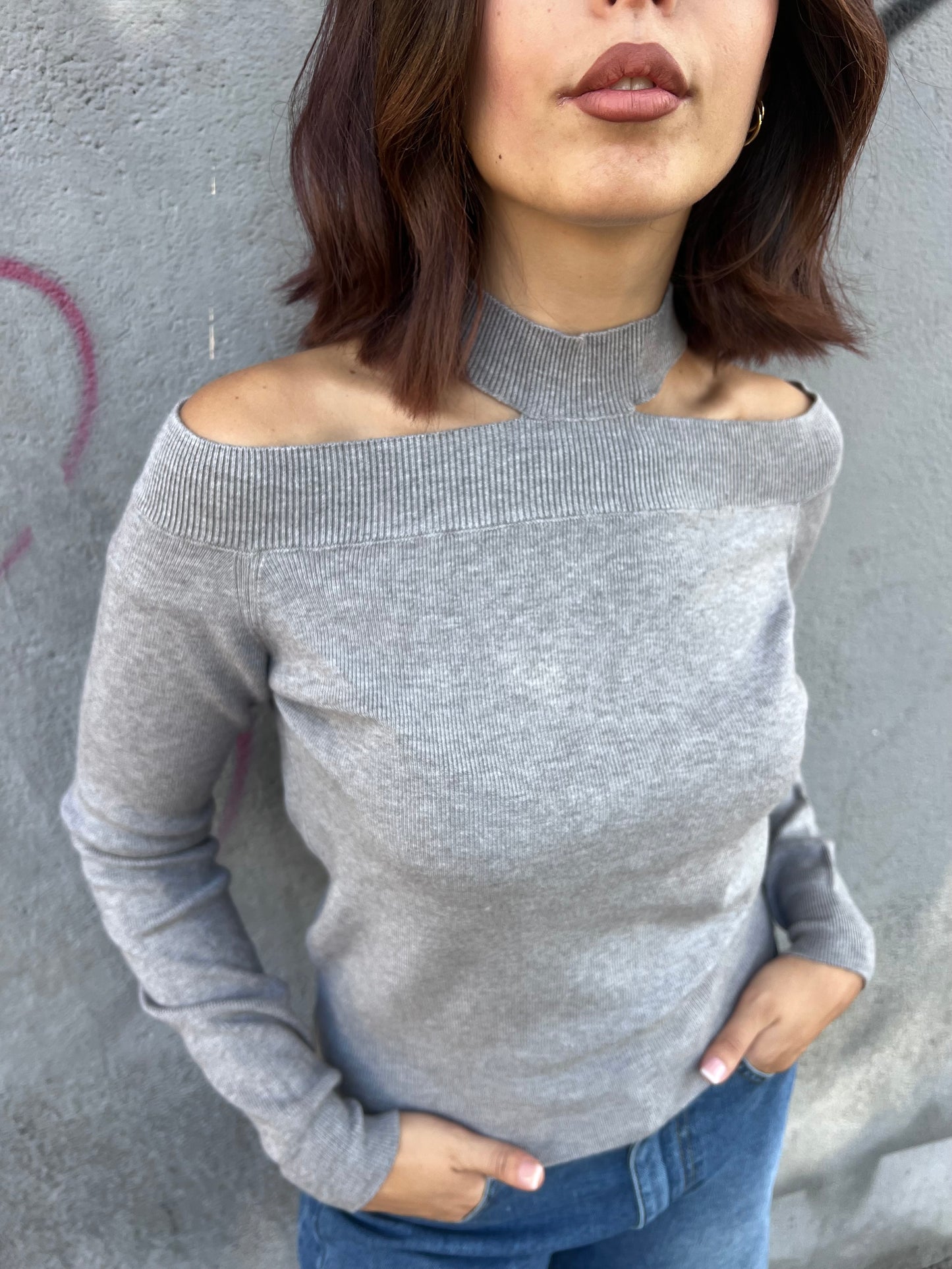 SUSY MIX MAGLIA RASATA CUT OUT VERONICA GRIGIO