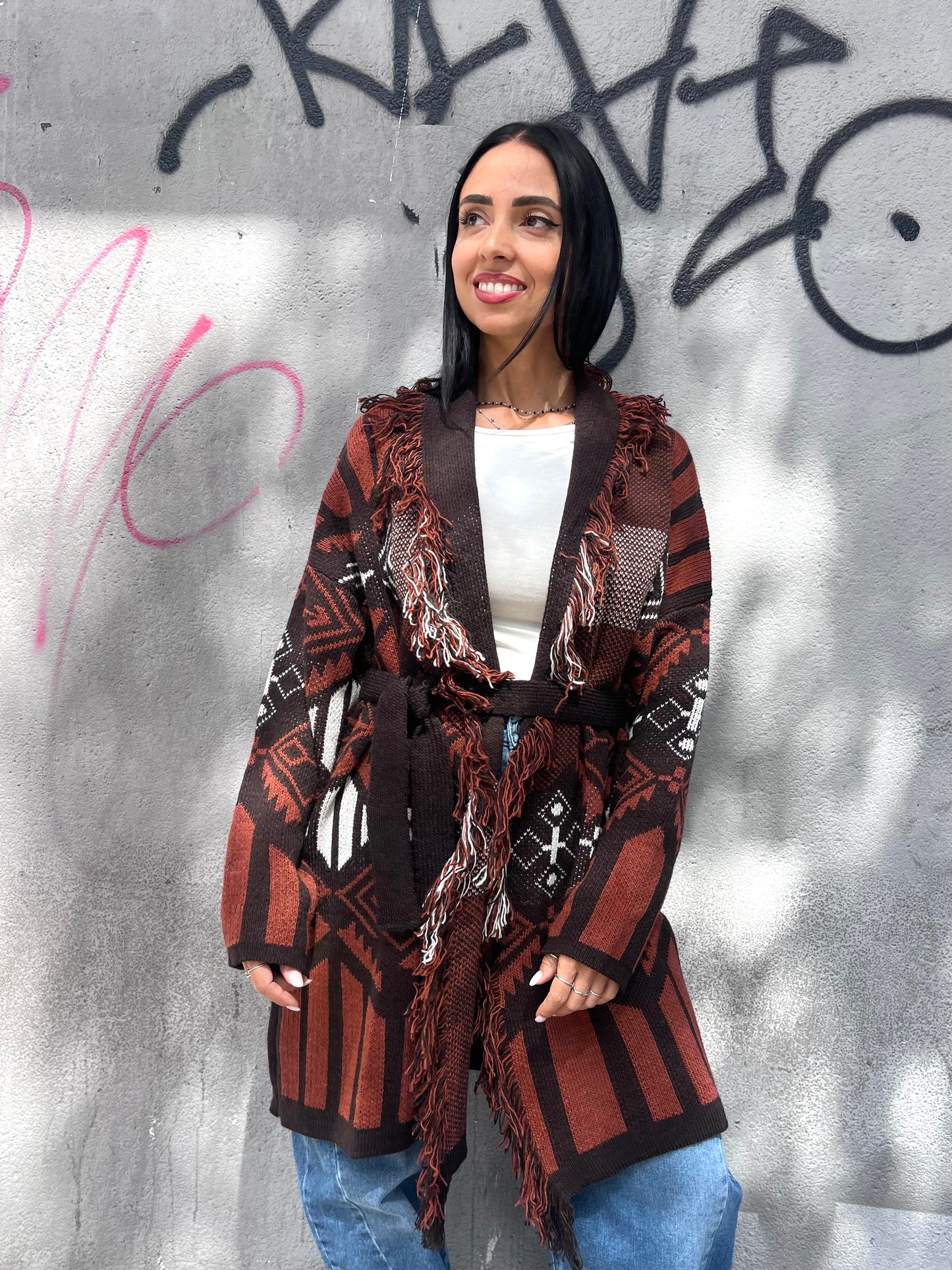 SUSY MIX CARDIGAN CABAN FANTASIA ETNICA FARAH RUGGINE