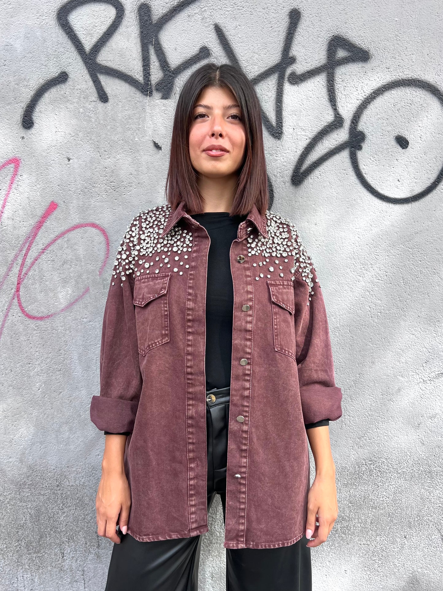 SUSY MIX CAMICIONE DENIM STONE WASH STRASS BENNY VINO