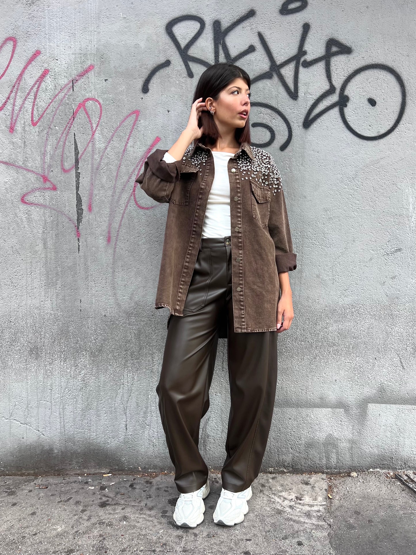 SUSY MIX PANTALONE VITA ALTA ECOPELLE BALLON SELENIA MORO