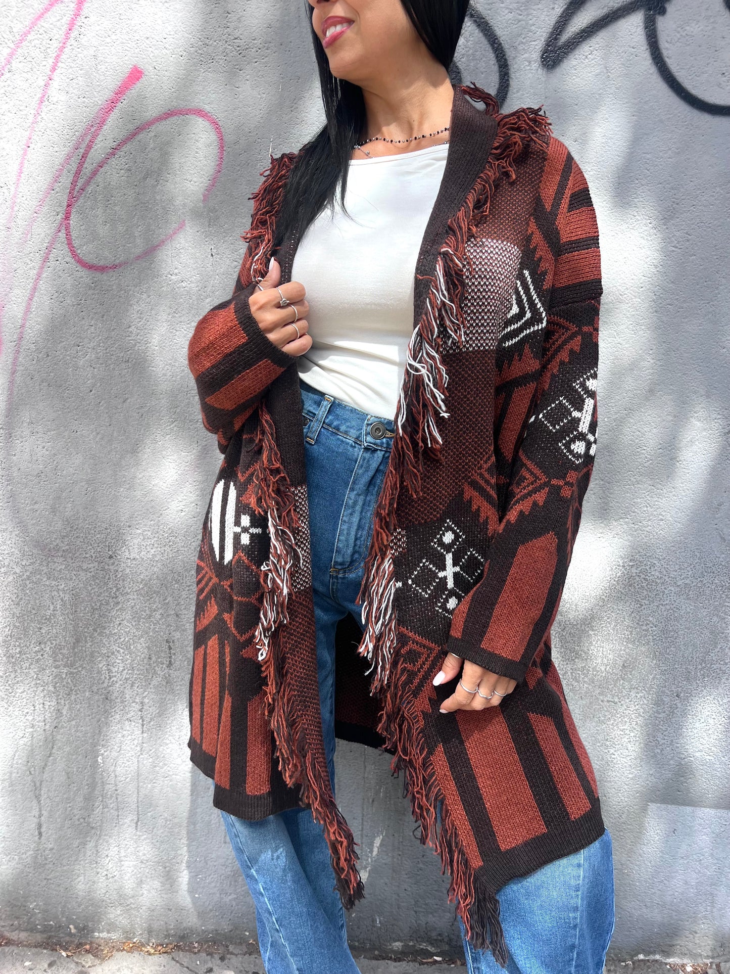 SUSY MIX CARDIGAN CABAN FANTASIA ETNICA FARAH RUGGINE