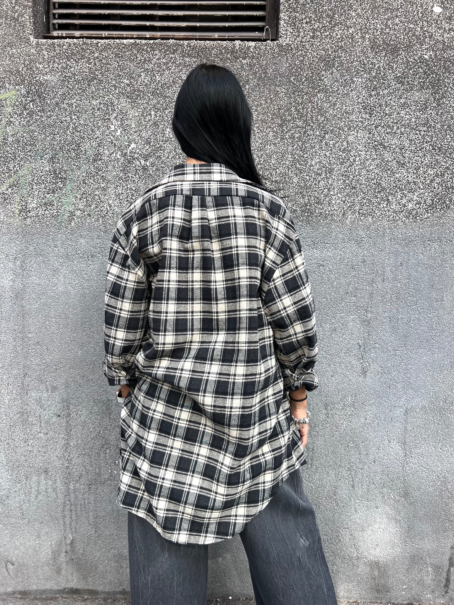 SUSY MIX MAXI CAMICIA CHECK FLANELLA MAVI NERO