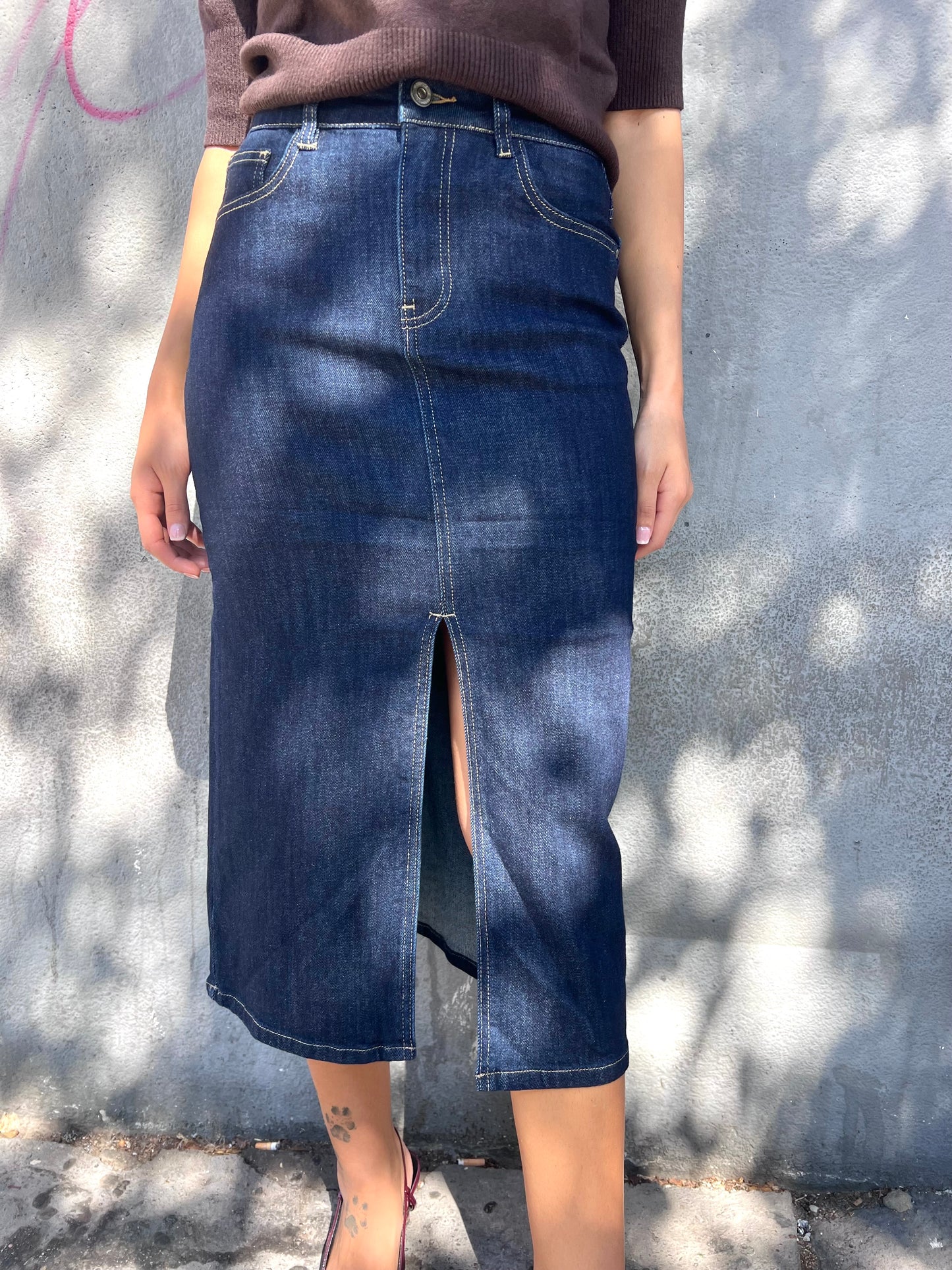 SUSY MIX GONNA DENIM MIDI SPACCO NATANIA BLU