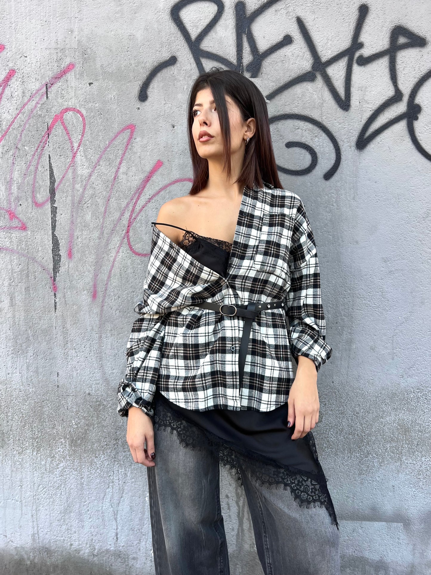 SUSY MIX CAMICIA FLANELLA CHECK WANDA NERO