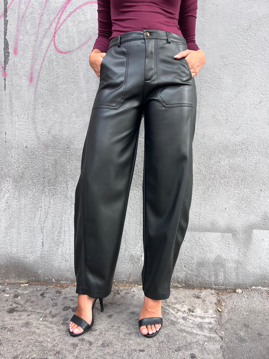 SUSY MIX PANTALONE VITA ALTA ECOPELLE BALLON SELENIA NERO