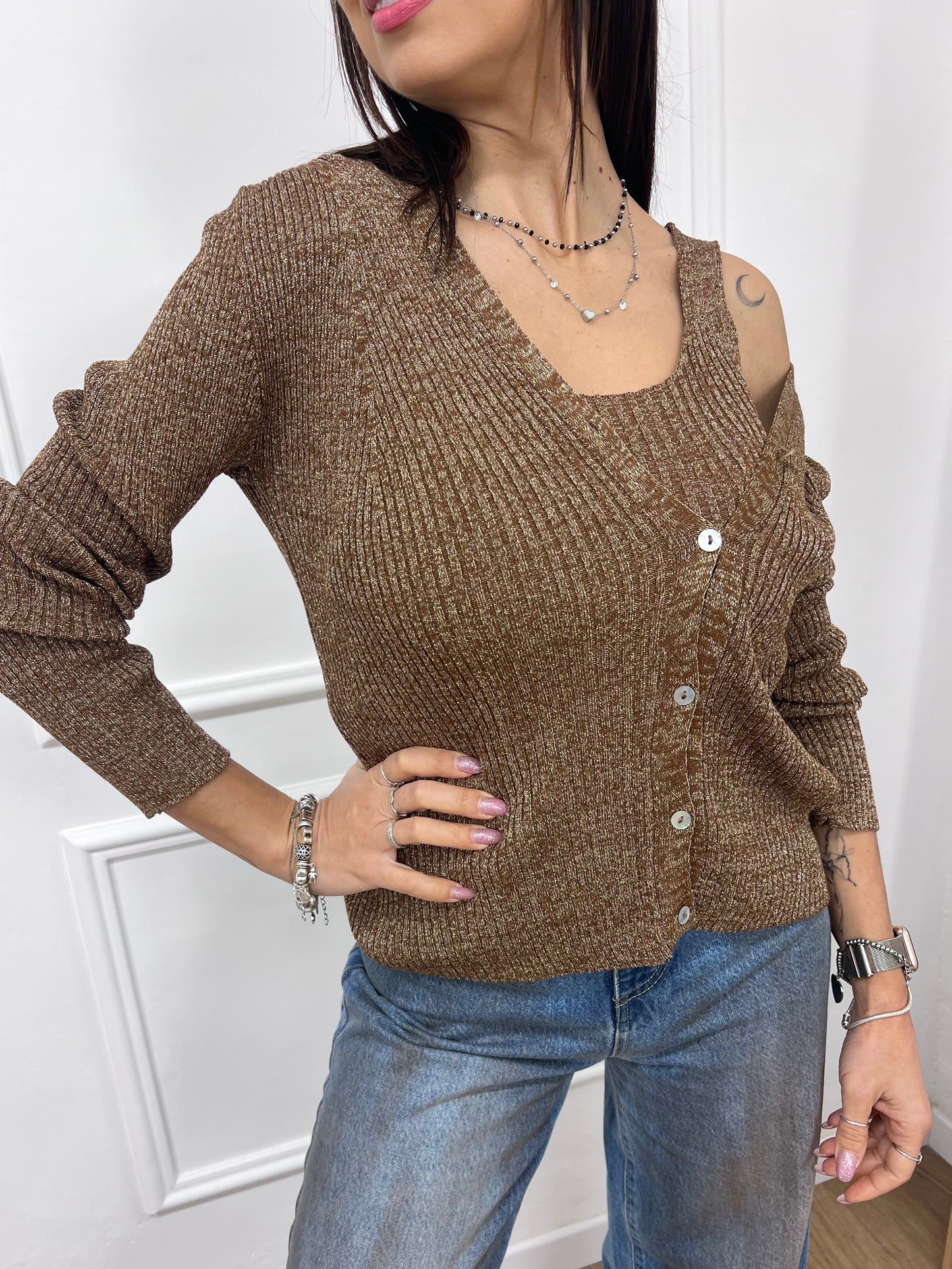 SUSY MIX CARDIGAN COSTE LUREX MALEN MORO