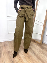 PANTALONE VITA ALTA CON FUSCIACCA AYLIN KAKI