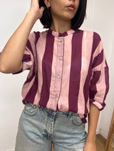 CAMICIA MUSSOLA COREANA RIGHE ROSA FICO