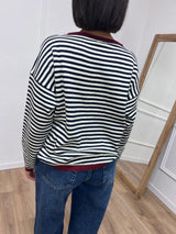 MAGLIA RIGATA SCATOLETTA COLLO CONTRASTO BLU/VINO SUSY MIX